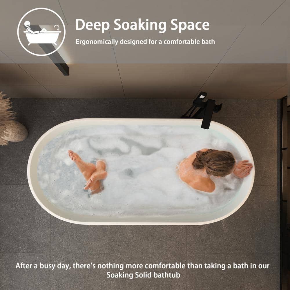 Unbranded 63 in. x 30 in. Stone Resin Freestanding Soaking Bathtub with Center Drain in Matte White (2)