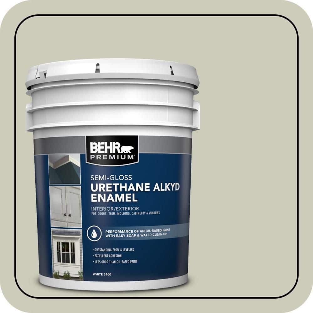 BEHR PREMIUM 5 gal. #S380-2 Morning Zen Urethane Alkyd Semi-Gloss Enamel Interior/Exterior Paint