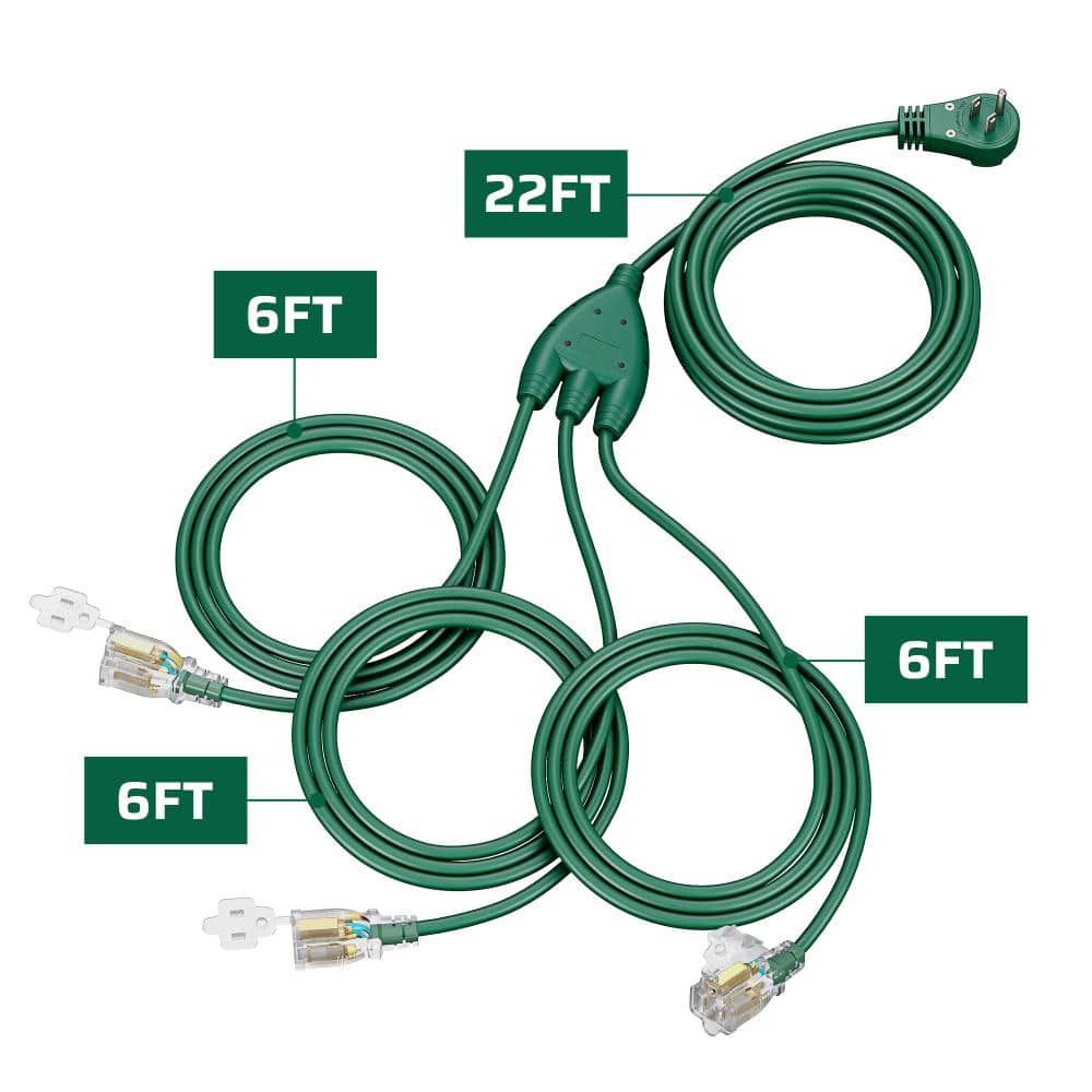 DEWENWILS 50FT (22+6+6+6) 16/3 Outdoor Extension Cord with 360° Rotating Flat Plug Weatherproof Power Cord for Holiday Lights (1)