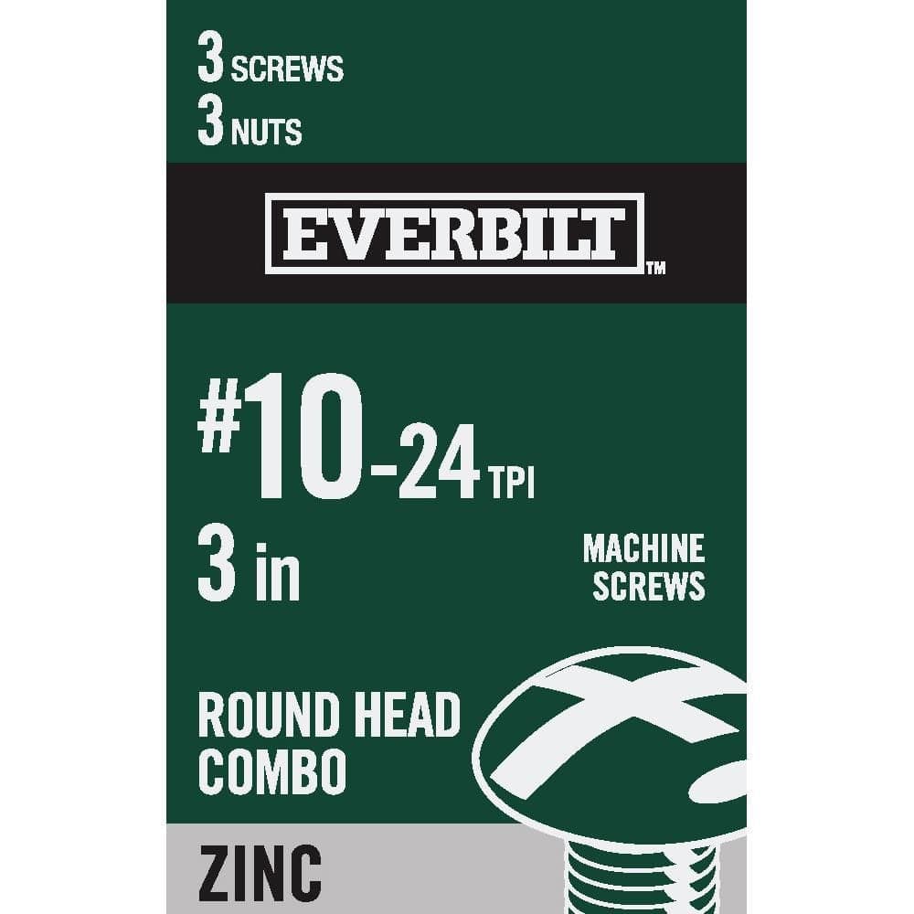 Everbilt #10-24 x 3 in. Zinc Plated Combo Round Head Machine Screw (3-Pack) (1)
