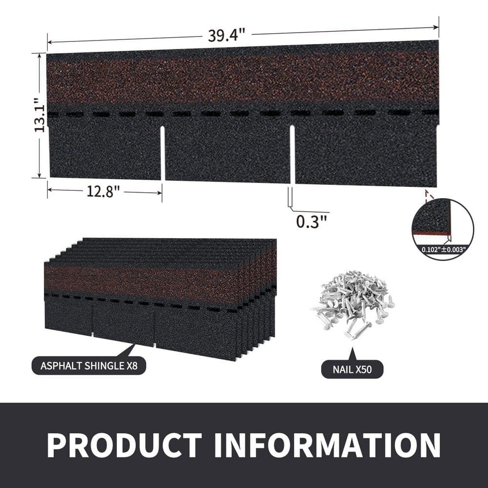 Laybus Roofing Shingles 3.2 ft. x 1.1 ft. Asphalt Standing Seam 3-Tab, Asphalt Shingles for House Shed Roof Tiles Repair Decor (2)