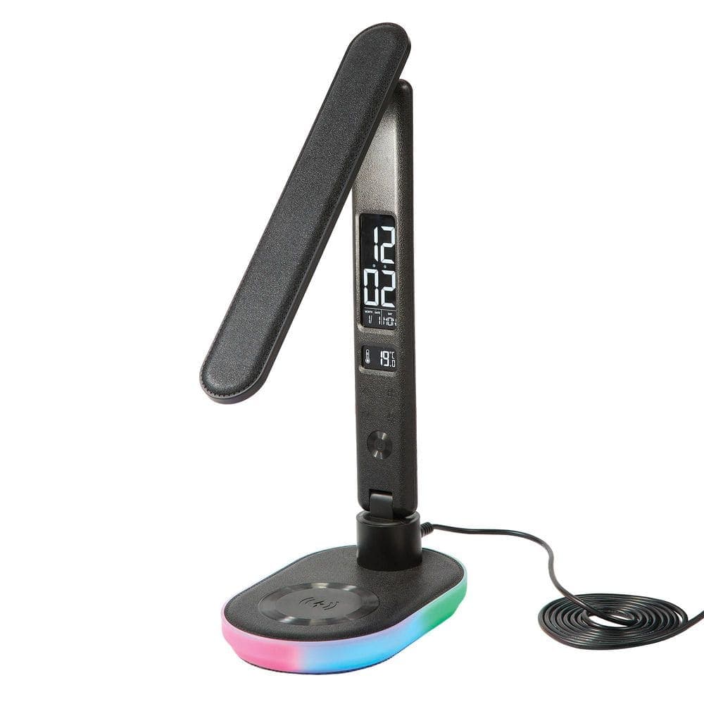 Hampton Bay Morden 13.5 in. Black Modern Integrated LED Folding Table Lamp for Bedrooms with Wireless Phone Charger and USB-A Port (3)