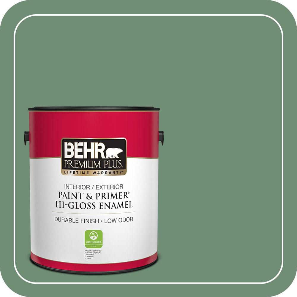 BEHR PREMIUM PLUS 1 gal. #QE-46 Ivy Wreath Hi-Gloss Enamel Interior/Exterior Paint & Primer