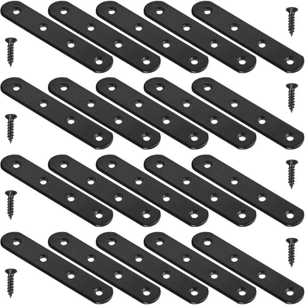 KIWDZFU 3. 8x0. 8 304-Stainless Steel Flat Mending Plates Heavy Duty Black Straight Brace Brackets for Wood Furniture 8-Pack (1)