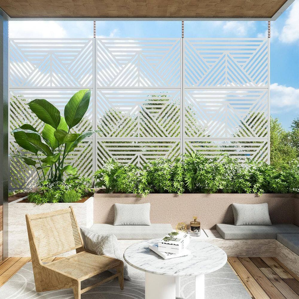 Lumioca 46.8 in. W x 71.37 in. H White Mountain Shape Galvanized sheet Outdoor Garden Screen Decorative Art Panel (3)