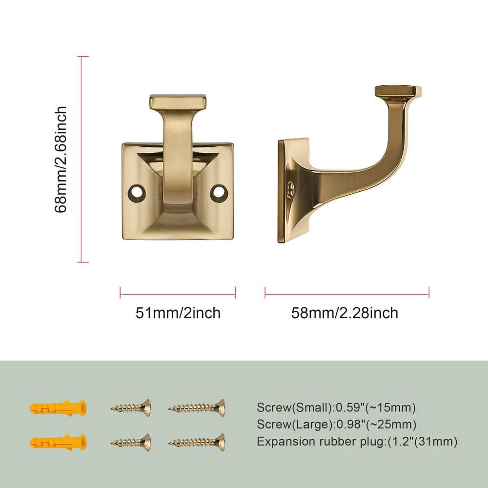 Wudkey 3 Pack Coat Hooks Robe Hooks Decorative Wall Hooks for Bathroom Bedroom Kitchen in Champagne Bronze (2)