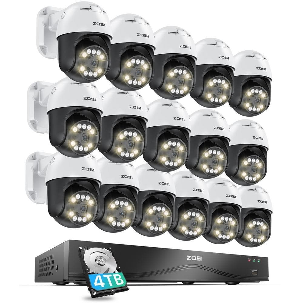 ZOSI 4K 8MP 16-Channel POE 4TB NVR Security Camera System with 16 360° Pan Tilt Wired Outdoor Cameras, 32CH Expandable (1)