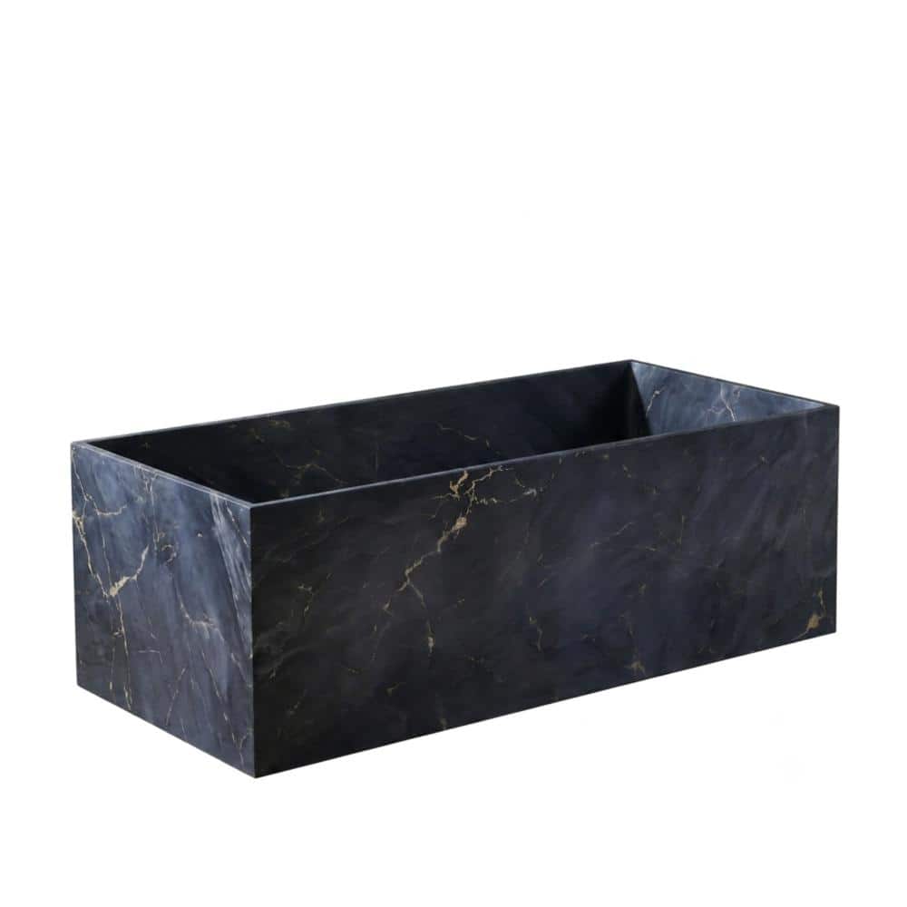 PEACEBAY 67 in. Solid Surface Rectangular Freestanding Soaking Bathtub in Matte Black Gold Marble Look