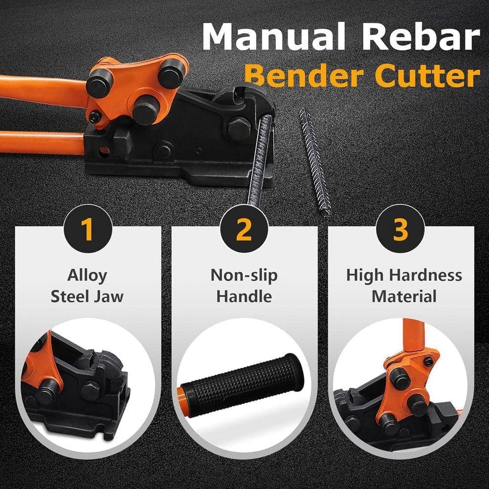 KIWDZFU Manual Rebar Bender Cutter Steel Construction Tool for Cutting and Bending Up to 5 Rebar 0-180° (3)