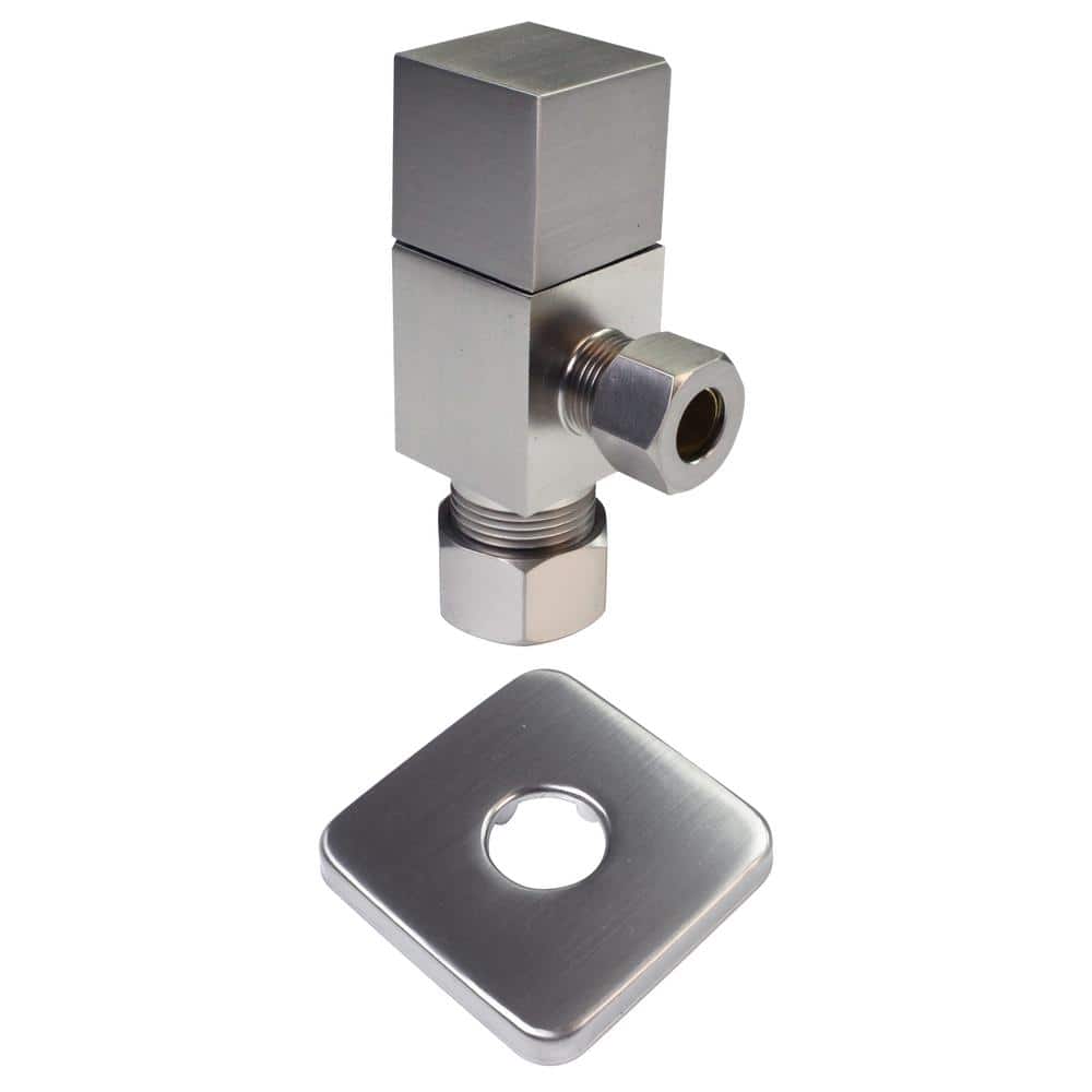 Westbrass 1/2 in. Nominal Compression Inlet x 3/8 in. O.D. Compression Outlet 1/4-Turn Square Angle Valve, Satin Nickel (3)