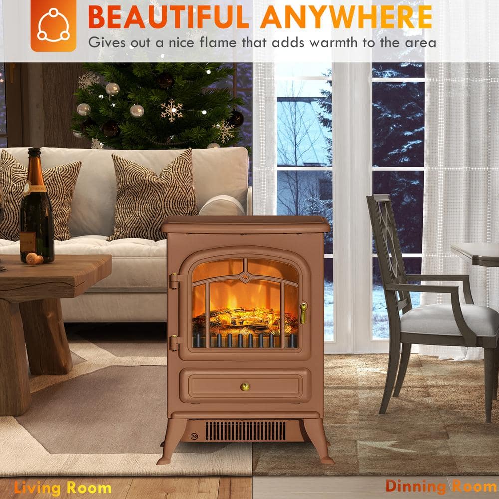 Ahfiwaso 750-Watt/ 1500-Watt Brown Electric Fireplace Tower Radiant Infrared Space Heater with Overheating Protection (3)