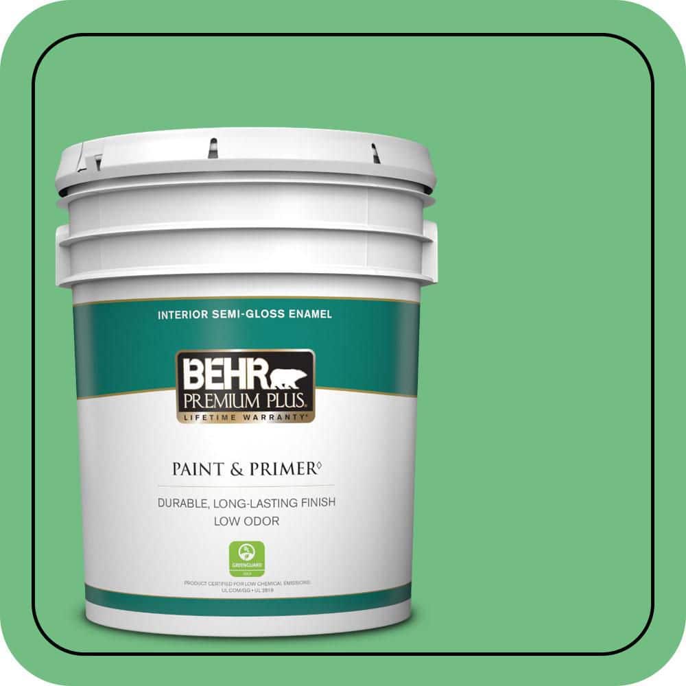 BEHR PREMIUM PLUS 5 gal. #P400-5 Winter Shamrock Semi-Gloss Enamel Low Odor Interior Paint & Primer