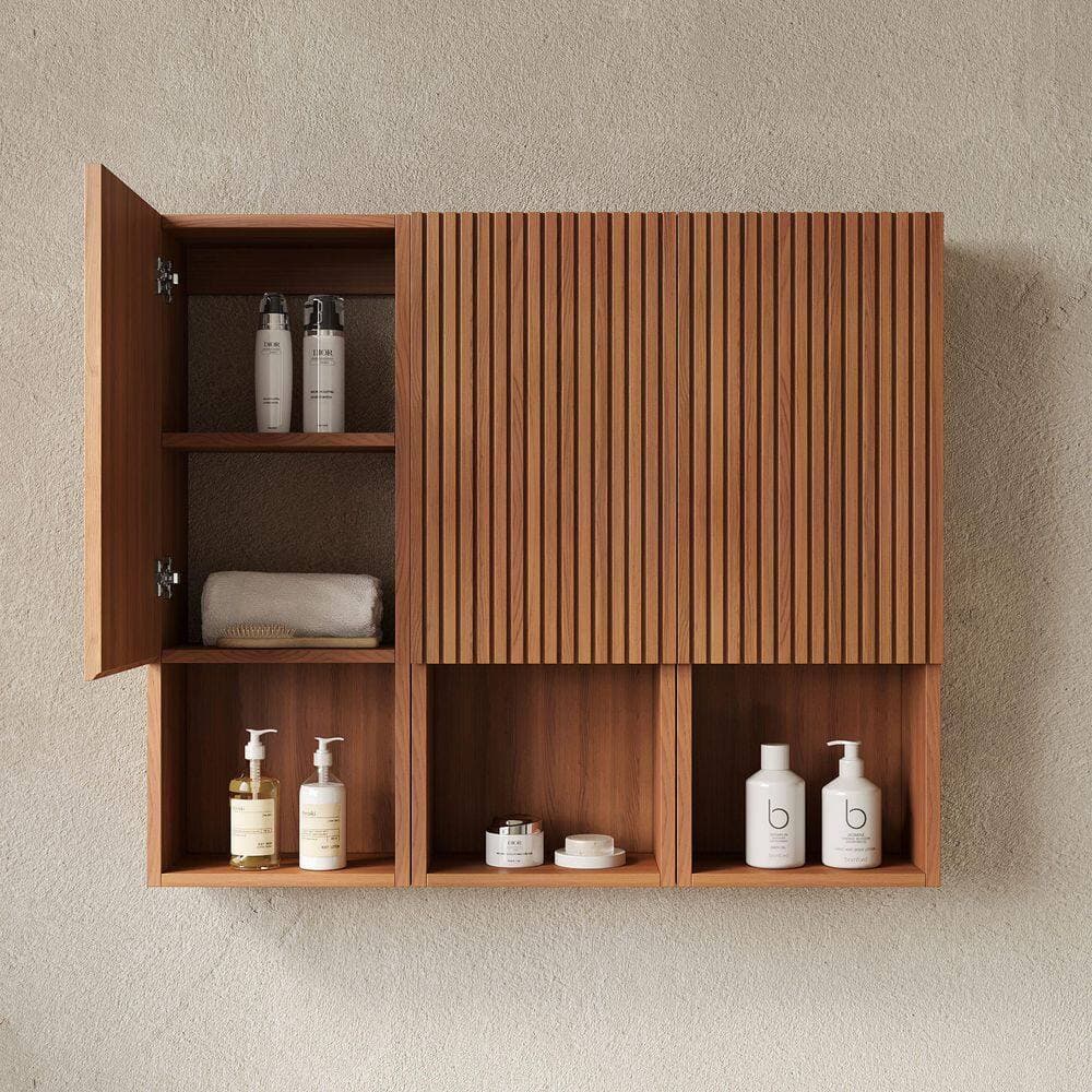 Liviza Combo 41 in. W x 11.8 in. D x 35 in. H Wood Bathroom Storage Wall Cabinet in Brown Oak w/ Soft Close Doors, Open Shelf (3)