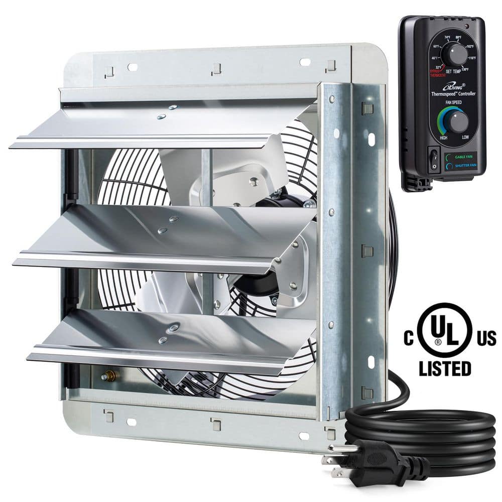 iLIVING 12 in. Shutter Exhaust Fan with Thermospeed Controller, 65-Watt, 960 CFM