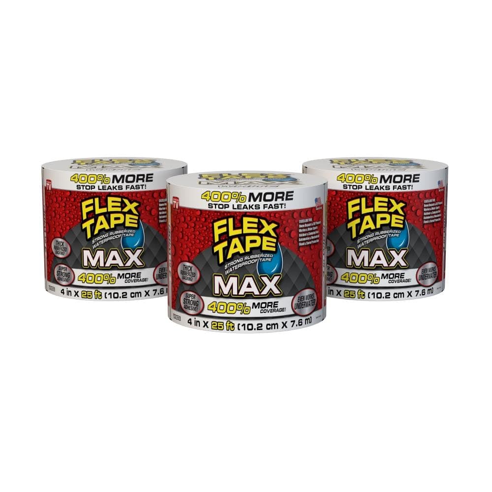 FLEX SEAL FAMILY OF PRODUCTS Flex Tape MAX White 4 in. x 25 ft. Strong Rubberized Waterproof Tape (3-Pack)