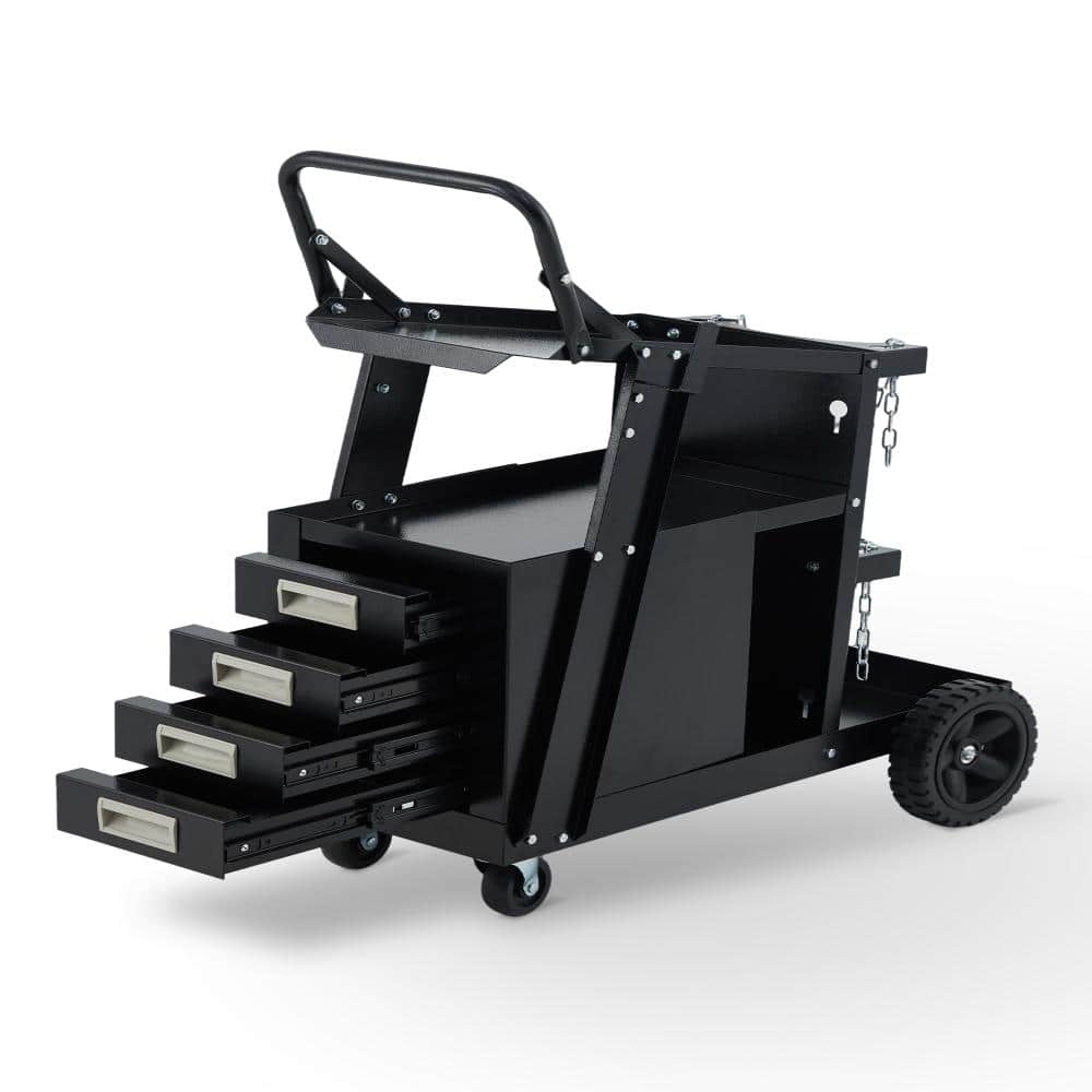 Unbranded 3-Tier Steel Welding Cart with 4-Drawer Soldering Station, Gas Cylinder Storage, Anti-Tip, 360° Swivel Casters