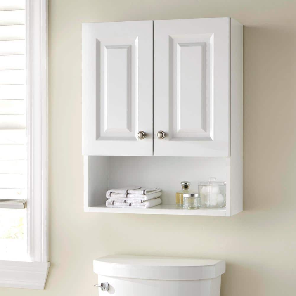 Glacier Bay Lancaster 21 in. W x 8 in. D x 26 in. H Surface-Mount Raised panel Bathroom Storage Wall Cabinet in White (1)