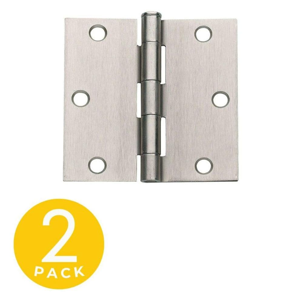 Global Door Controls 3 in. x 3 in. Satin Nickel Full Mortise Square Corner Door Hinge with Removable Pin - Pack of 2