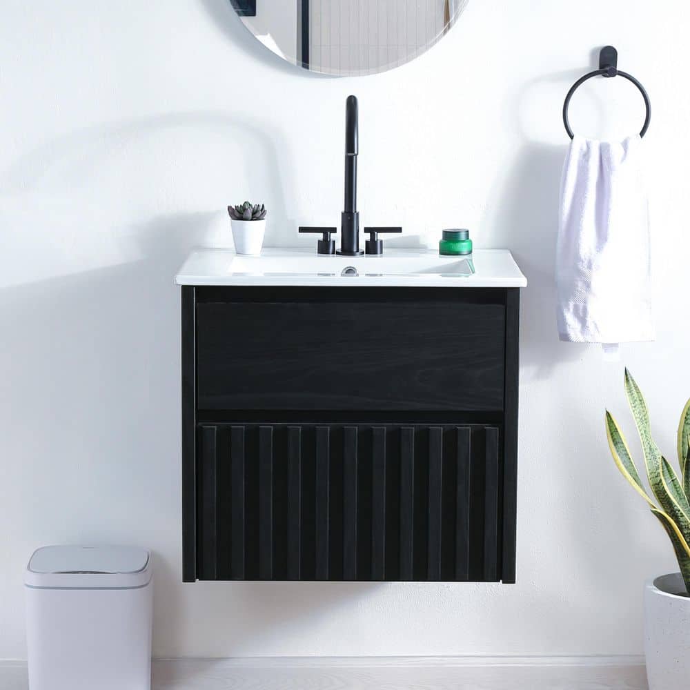 JONATHAN Y Sherwin 24 in. W 18 in. D 20 in. H Slat Modern 2-Drawer Wall Mounted Bath Vanity Cabinet without Top