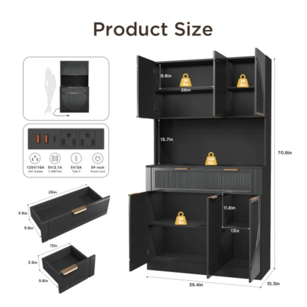 Unbranded 39.4 in. W x 15.3 in. D x 70.8 in. H Bathroom Black Linen Cabinet (2)