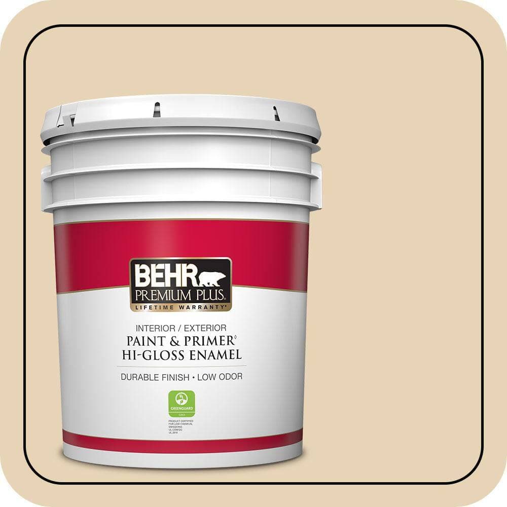 BEHR PREMIUM PLUS 5 gal. #PPU7-18 Sand Pearl Hi-Gloss Enamel Interior/Exterior Paint & Primer