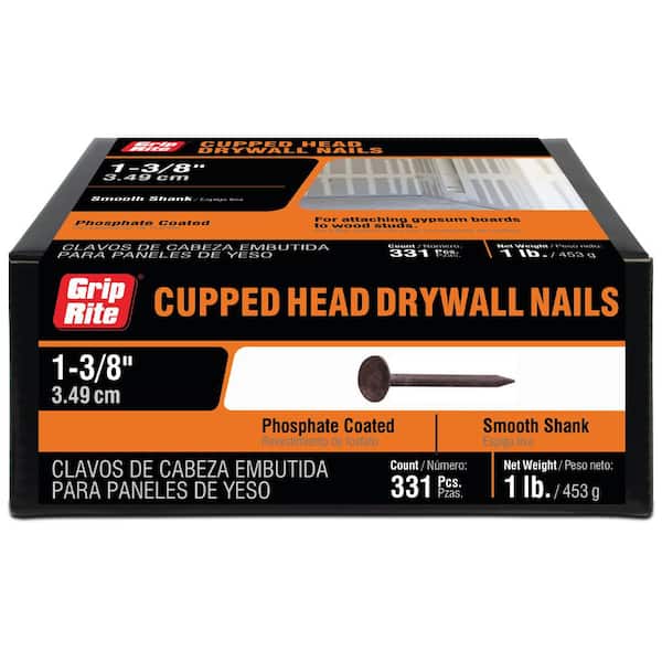 Grip-Rite 1-3/8 in. x 13-Gauge Phosphate Coated Smooth Shank Drywall Nails 1 lb. Box (2)