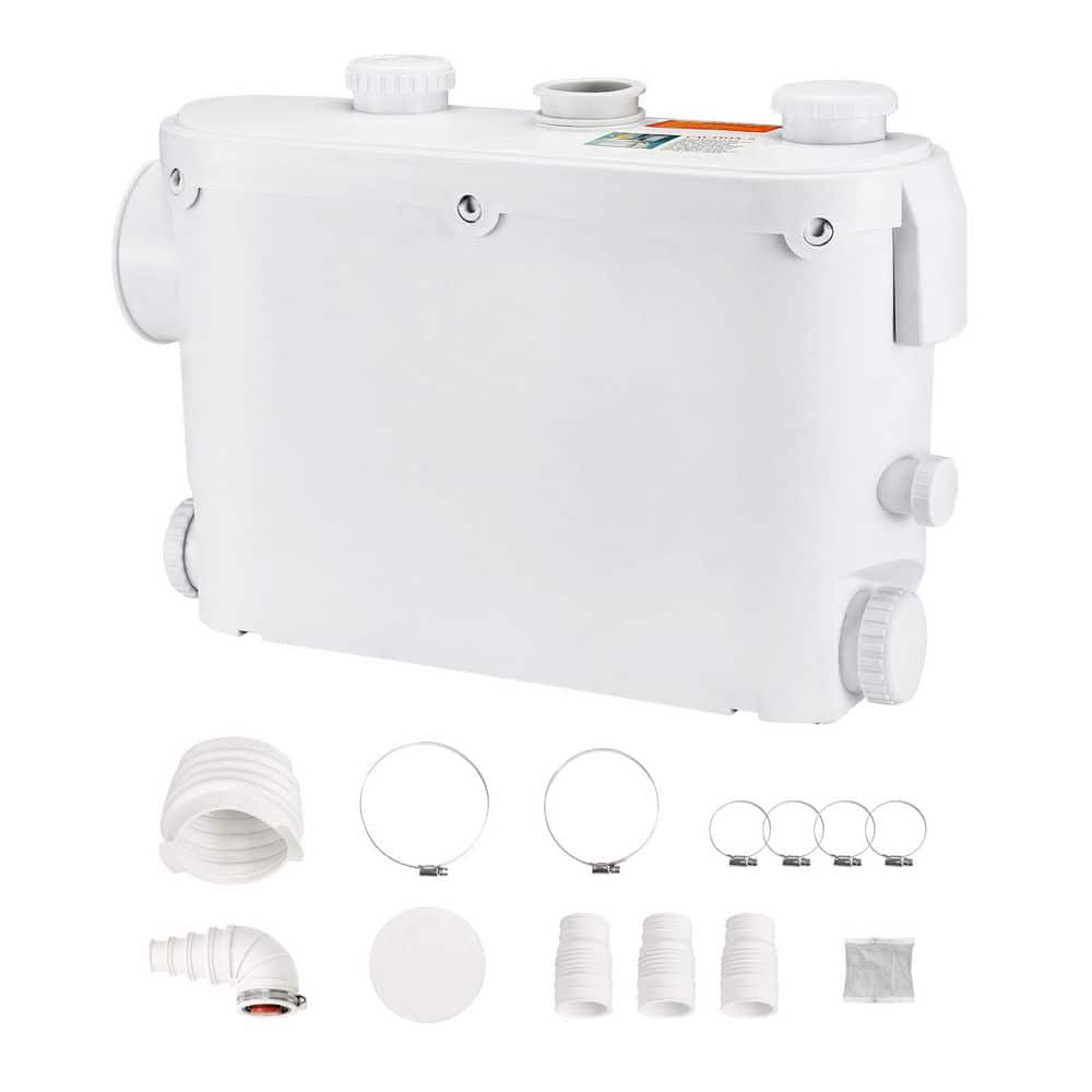SKYSHALO Macerator Pump 500W 29GPM Flow 26ft. Head Macerator Wall-Hung Toilet Pump with 4 Water Inlets for Toilet
