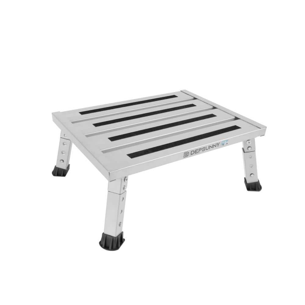 Angel Sar 1000 lbs. Silver Aluminum Step Stool with Non-Slip Rubber Feet and Platform Mat, Adjustable Height Aluminum RV Step (2)