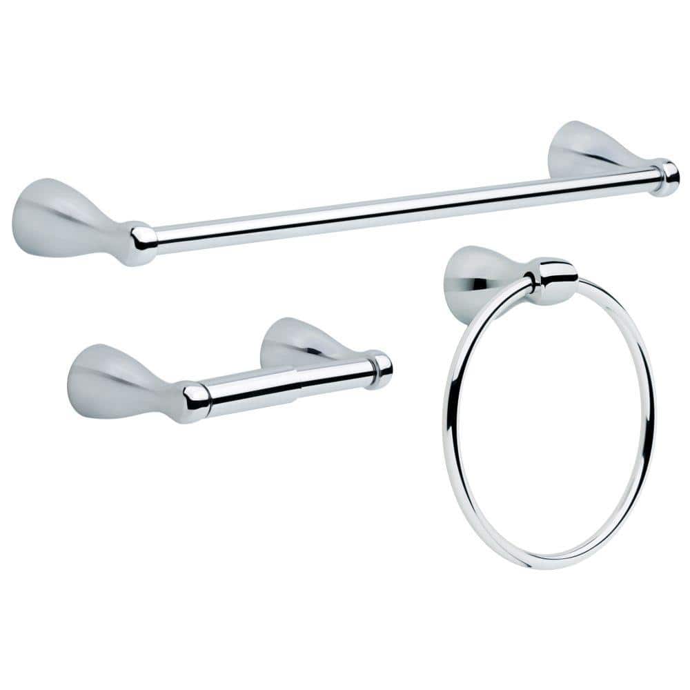 Delta Foundations 3-Piece Bath Hardware Set with Towel Ring, Toilet Paper Holder and 18" Towel Bar in Chrome (1)