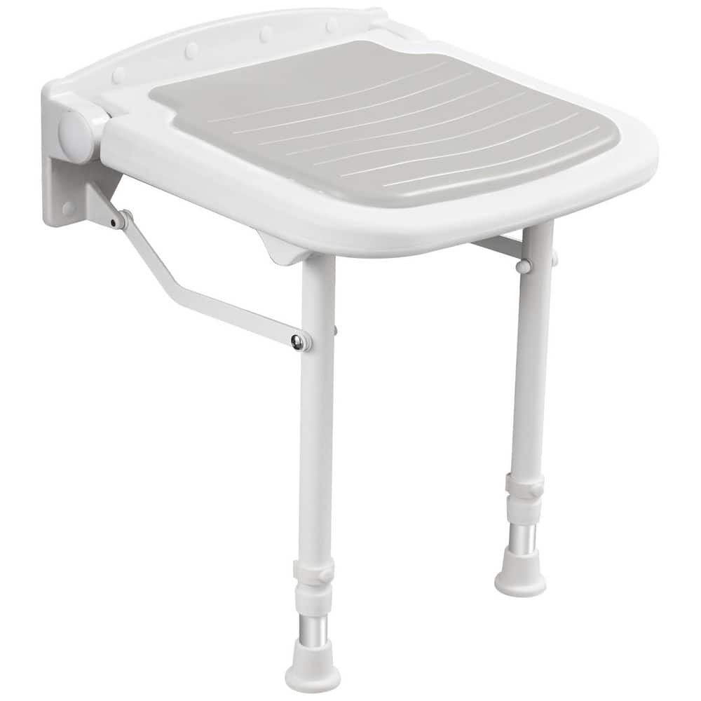 Wudkey 16 in. W Wall Mounted HDPE Shower Seats, Adjustable Height Fold Down Shower Seat for Elderly