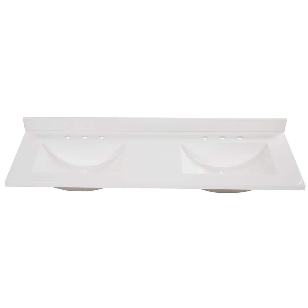 Home Decorators Collection 61 in. W x 22 in. D Cultured Marble White Rectangular Double Sink Vanity Top in White (1)