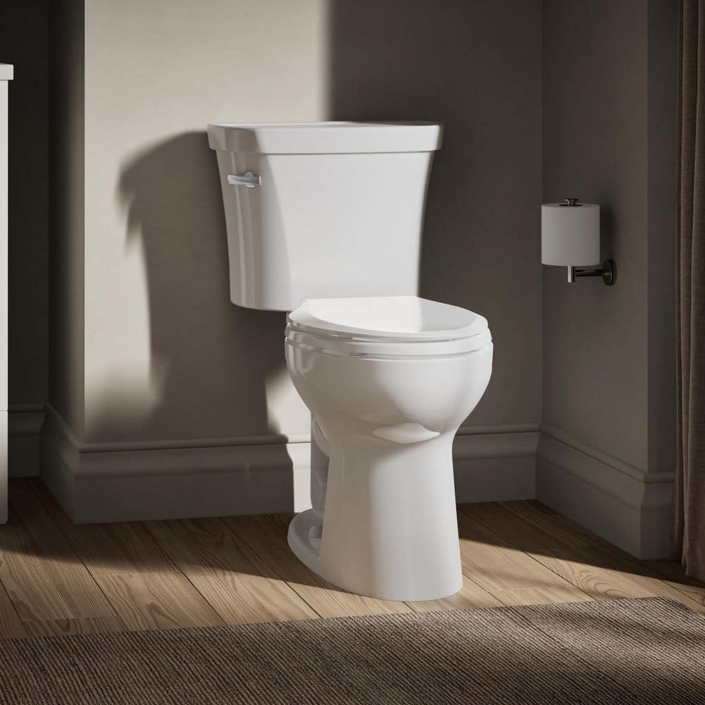 KOHLER Highline Two-Piece 1.28 GPF Flapper/Piston Elongated Toilet in White (Seat Not Included) (1)
