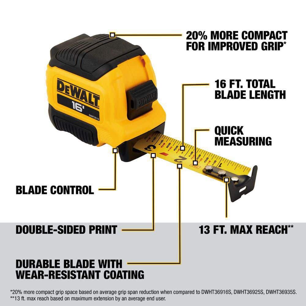 DEWALT 16 ft. x 1-1/8 in. Tape Measure with Finger Brake (3)