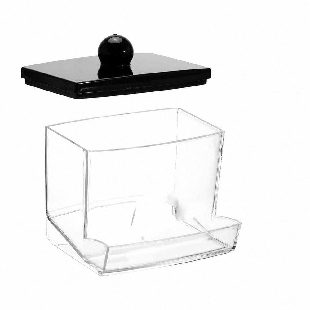 KHKFY 10 oz. Clear Bathroom Organizer Dispenser with Black Lid for Cotton Swabs and Small Accessories 10 oz. Qtip (3)