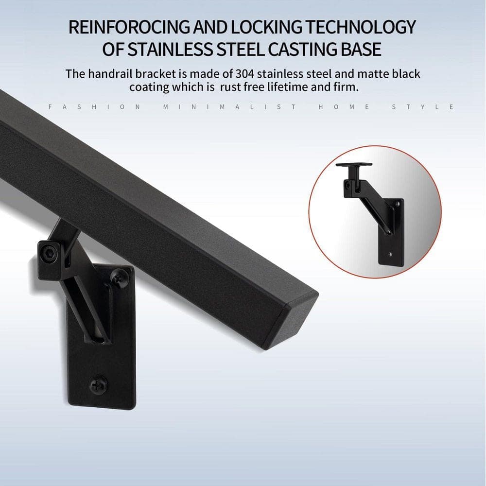 Unbranded 10 ft. Aluminum Matte Black Handrail for Cable Railing System Modern Stair Grab Bar Kit Adjustable SS304 Brackets (3)