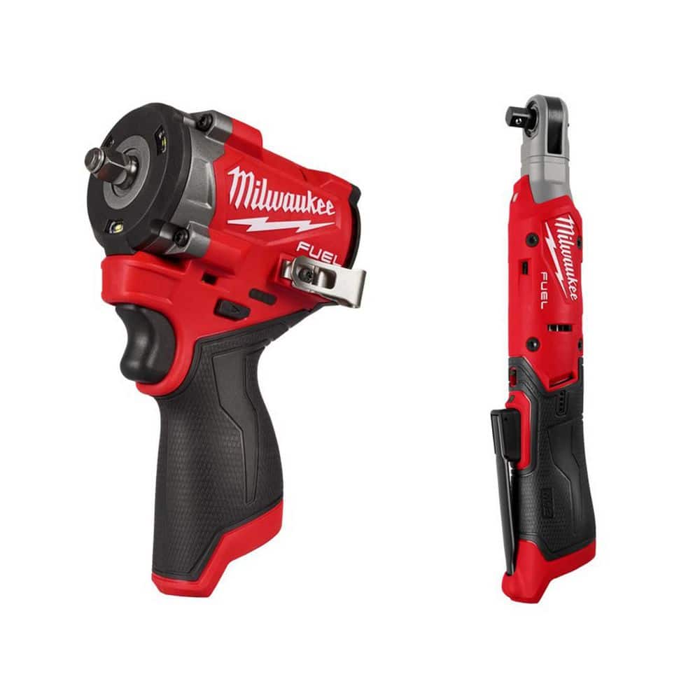 Milwaukee M12 FUEL 12V Lithium-Ion Brushless Cordless Stubby 3/8 in. Impact Wrench and M12 Lithium-Ion 3/8 in. Cordless Ratchet (1)