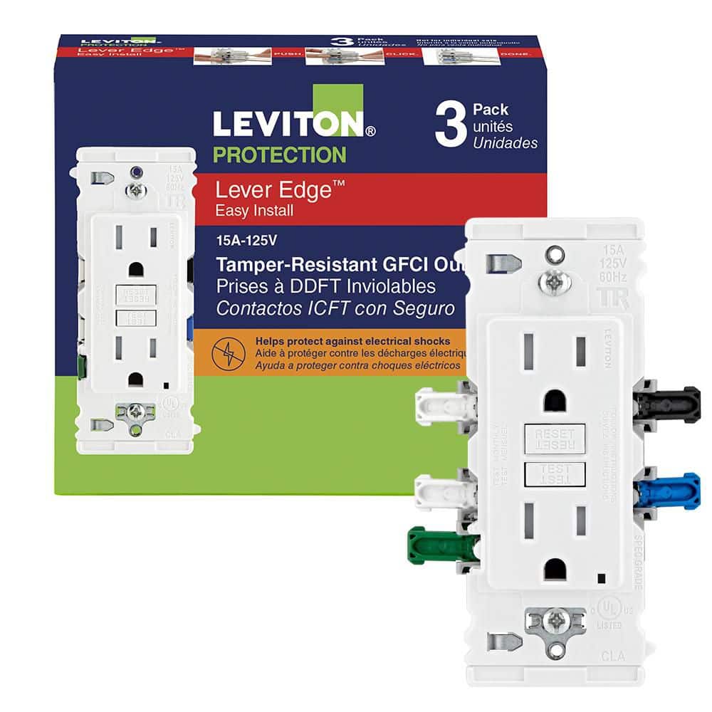 Leviton Lever Edge Easy Install 15 Amp 125-Volt Self-Test Tamper-Resistant GFCI Duplex Outlet/Receptacle White (3-Pack) EGFT1-3W (1)