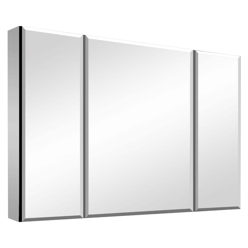 Unbranded 36" x 26" Aluminum Bathroom Medicine Cabinet with Triple Mirrored Doors, Adjustable Glass Shelves, Soft-Close Hinges