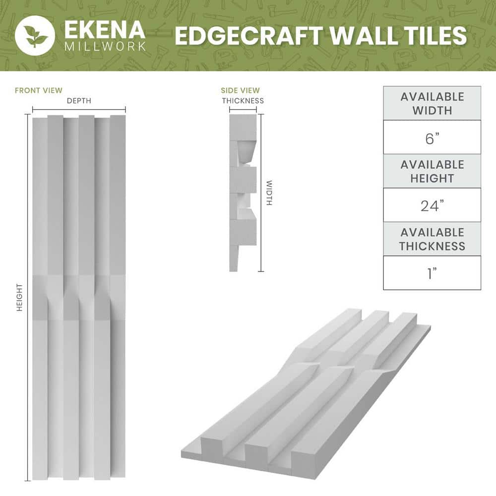 Ekena Millwork 1 in. x 1/2 ft. x 2 ft. EdgeCraft Tigris Style Seamless White PVC Decorative Wall Paneling (12-Pack) (2)