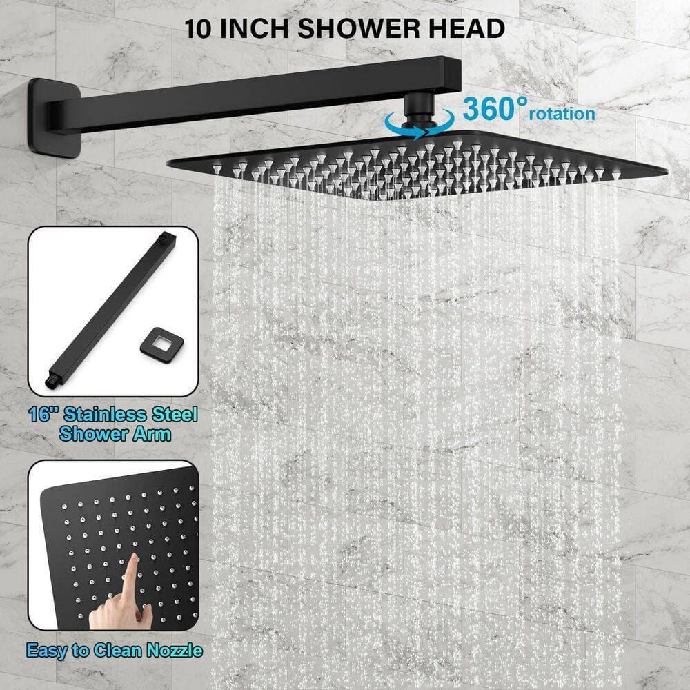Wudkey 1-Piece Bath Accessory Set, Rainfall Shower System with Shower Head and Handle Set in Black, Wall Mounted Shower Fixture (3)