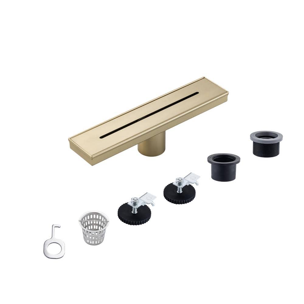 Tahanbath 2.75 in. W x 12 in. D Stainless Steel Decorative Drain Cover with Brushed Gold (1)