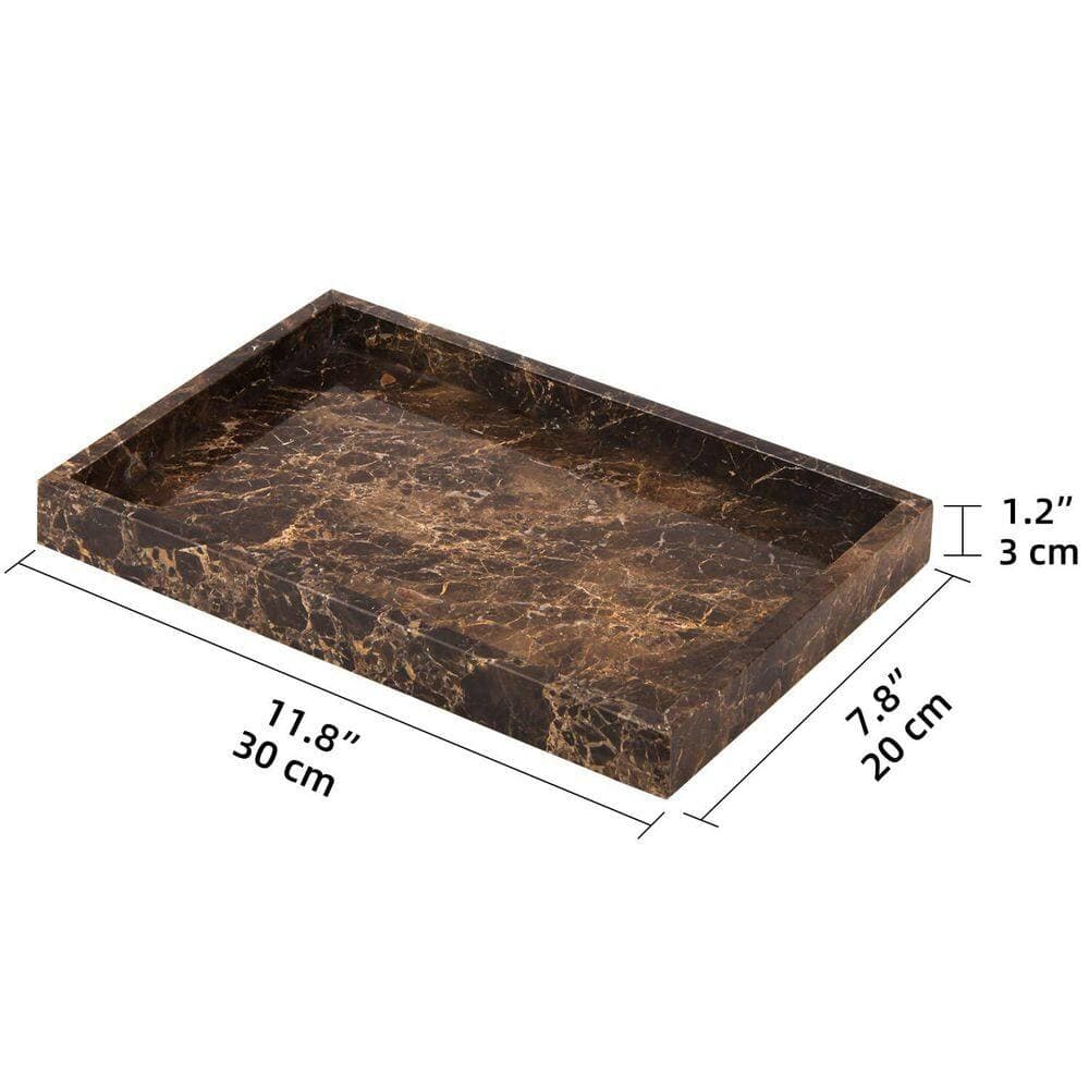 Numhew Countertop Marble Decorative Bathroom Tray with Luxury Natural Stone Finish in Dark Brown for Bathroom Vanity (2)