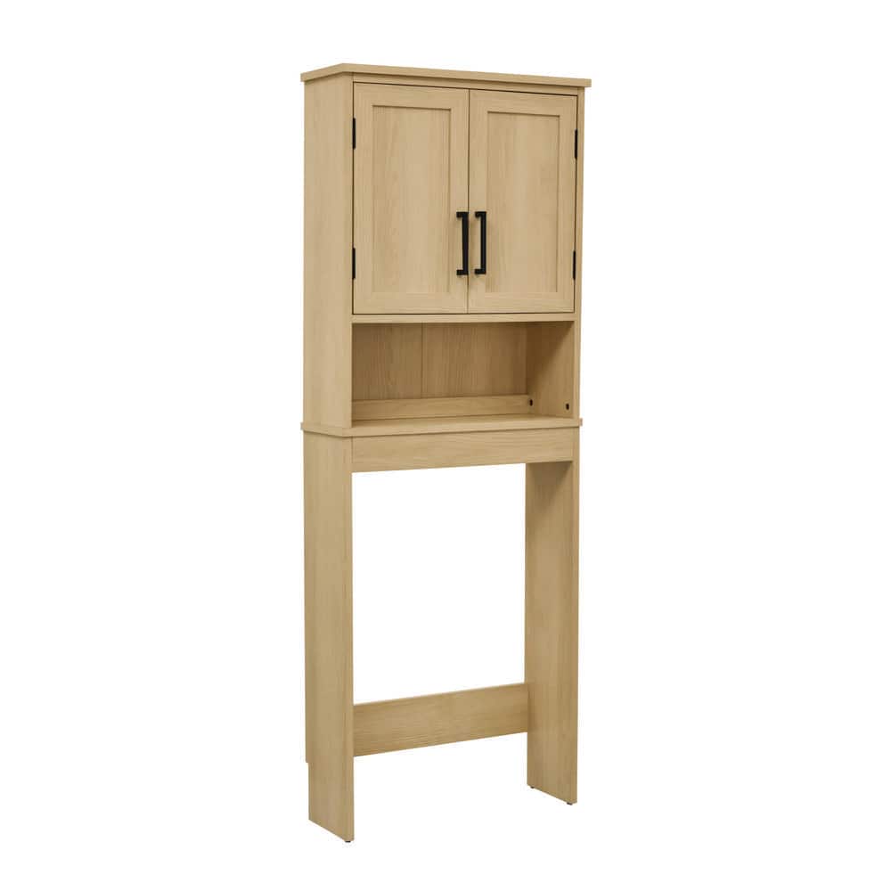 Glacier Bay 25 in. x 67 in. x 8.6 in. Natural Oak Over The Toilet Storage with Doors and Adjustable Shelves (3)