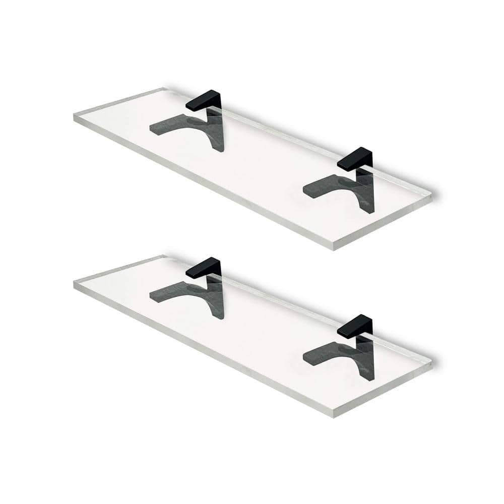 Fab Glass and Mirror 6 in. W 0.75 in. H 24 in. D Floating Wall Mount Clear Acrylic Rectangular Shelf ¾ Thick Chrome SC Brackets