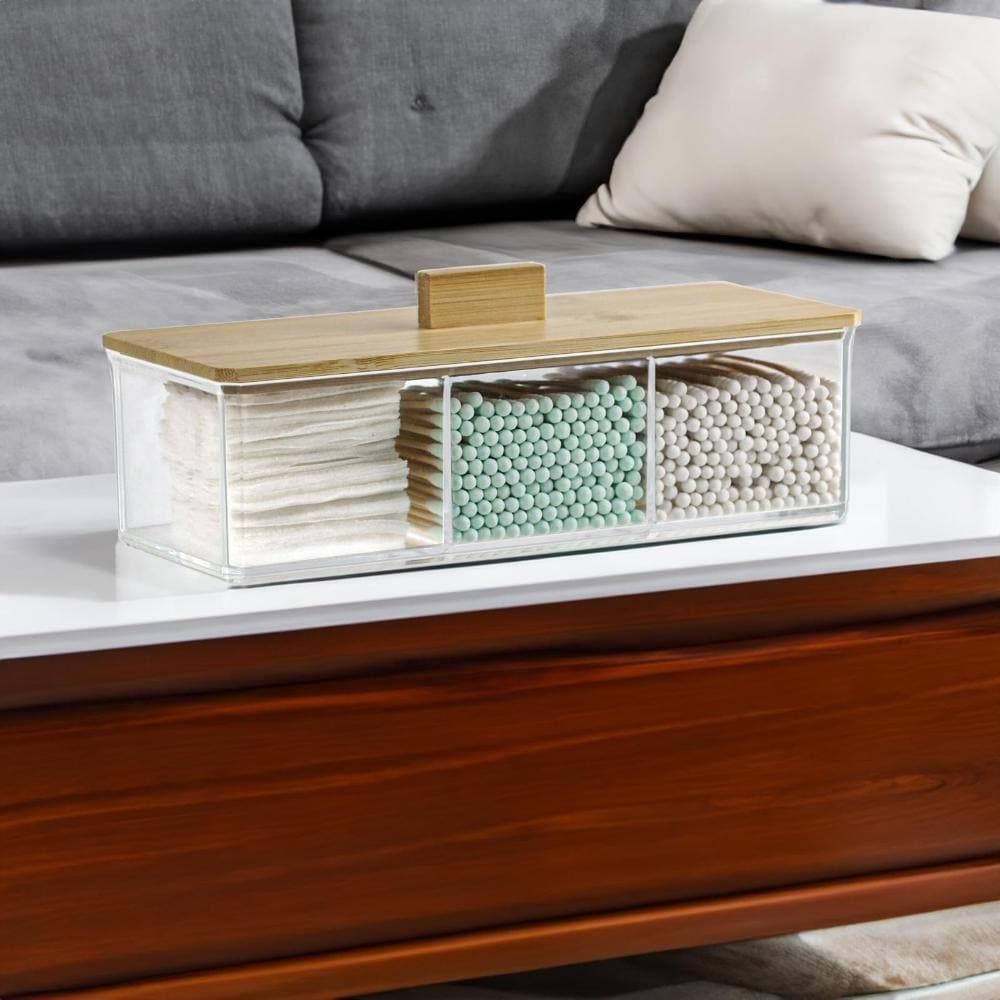 Unbranded Clear Bathroom Dresser Organizer with 3 Divided Compartments and Lid in Acrylic for Vanity Storage 9.4 in L (2)