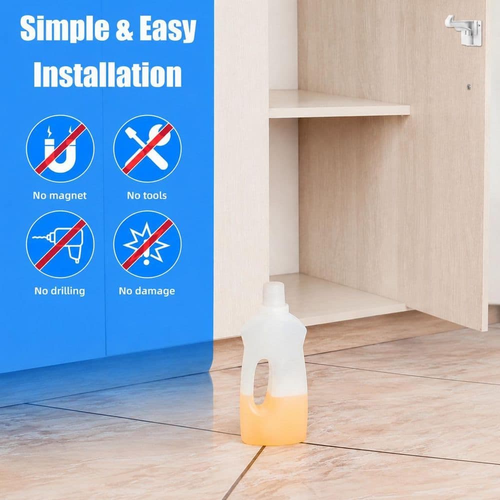 LAIFUCAM White Spring Cabinet Door Latch Child Safety Lock Adhesive Installation for Cabinets and Drawers 10-Pack (2)