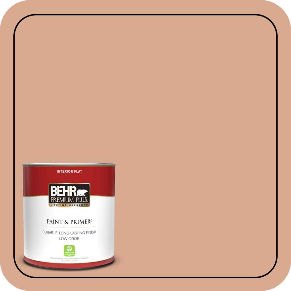 BEHR PREMIUM PLUS 1 qt. #QE-02 Salmon Sand Flat Low Odor Interior Paint & Primer