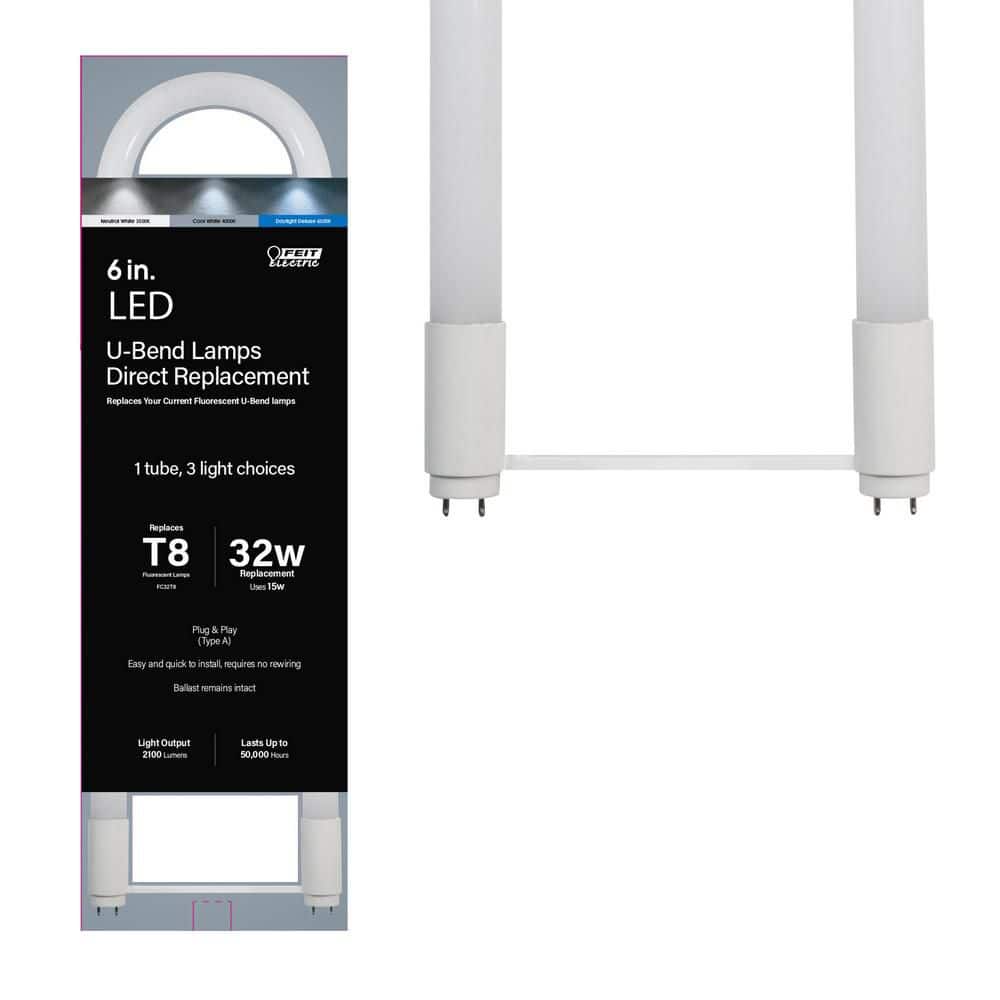 Feit Electric 15-Watt 6 in. T8 G13 Type AB Plug and Play and Ballast Bypass Linear U-Bend LED Tube Light Bulb, Selectable White (2)