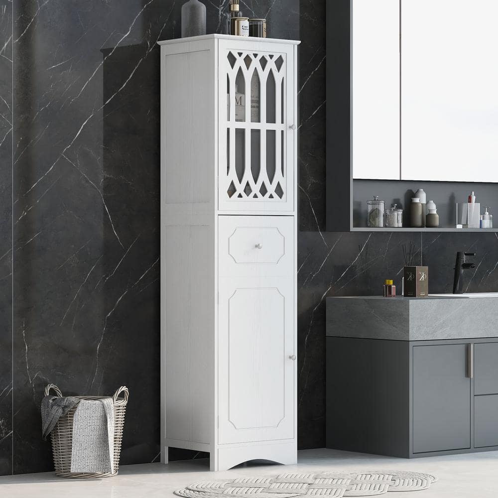 Unbranded 16.5 in. W 14.2 in. D 63.8 in. H Linen Cabinet with Adjustable Shelf and Drawer/Doors (2)