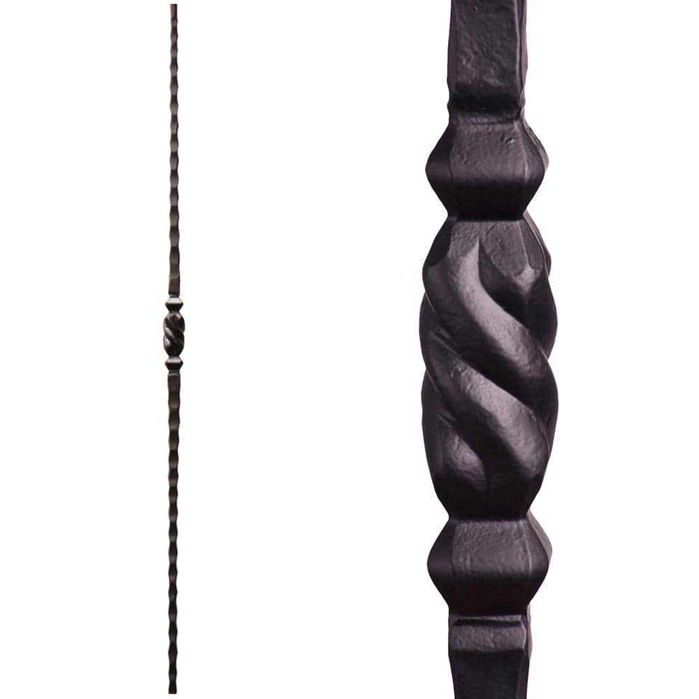 HOUSE OF FORGINGS Tuscan Square Hammered 44 in. x 0.5625 in. Satin Black Single Twisted Knuckle Solid Wrought Iron Baluster (1)